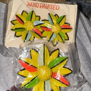 Hand Painted Floral Brooch Set